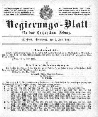 Regierungs-Blatt für das Herzogtum Coburg (Coburger Regierungs-Blatt) Samstag 9. Juni 1883