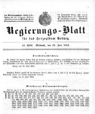 Regierungs-Blatt für das Herzogtum Coburg (Coburger Regierungs-Blatt) Mittwoch 20. Juni 1883