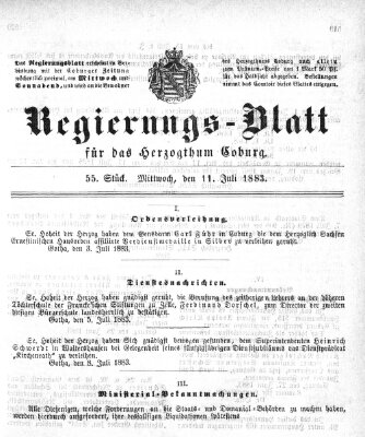 Regierungs-Blatt für das Herzogtum Coburg (Coburger Regierungs-Blatt) Mittwoch 11. Juli 1883