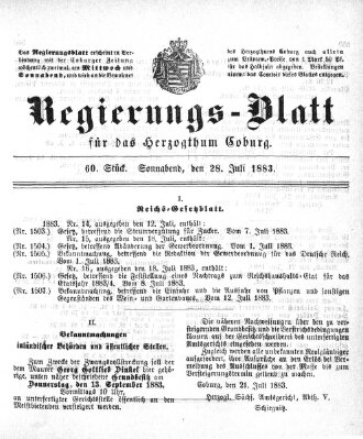 Regierungs-Blatt für das Herzogtum Coburg (Coburger Regierungs-Blatt) Samstag 28. Juli 1883