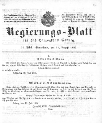 Regierungs-Blatt für das Herzogtum Coburg (Coburger Regierungs-Blatt) Samstag 11. August 1883