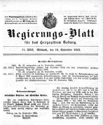 Regierungs-Blatt für das Herzogtum Coburg (Coburger Regierungs-Blatt) Mittwoch 19. September 1883