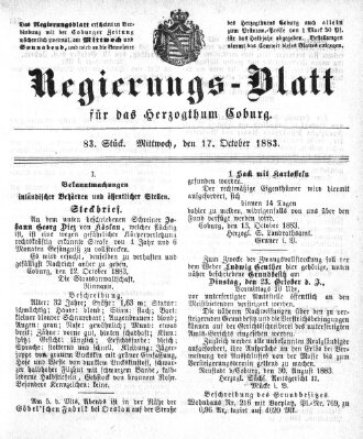 Regierungs-Blatt für das Herzogtum Coburg (Coburger Regierungs-Blatt) Mittwoch 17. Oktober 1883