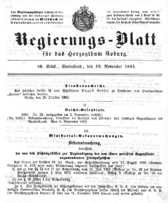 Regierungs-Blatt für das Herzogtum Coburg (Coburger Regierungs-Blatt) Samstag 10. November 1883