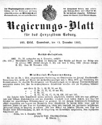 Regierungs-Blatt für das Herzogtum Coburg (Coburger Regierungs-Blatt) Samstag 15. Dezember 1883