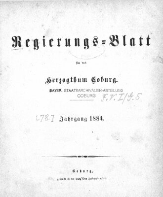 Regierungs-Blatt für das Herzogtum Coburg (Coburger Regierungs-Blatt) Mittwoch 2. Januar 1884