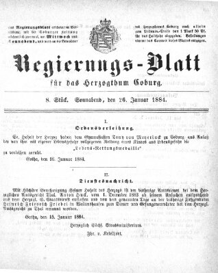 Regierungs-Blatt für das Herzogtum Coburg (Coburger Regierungs-Blatt) Samstag 26. Januar 1884