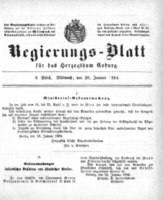 Regierungs-Blatt für das Herzogtum Coburg (Coburger Regierungs-Blatt) Mittwoch 30. Januar 1884