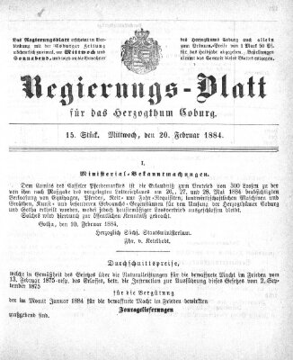 Regierungs-Blatt für das Herzogtum Coburg (Coburger Regierungs-Blatt) Mittwoch 20. Februar 1884