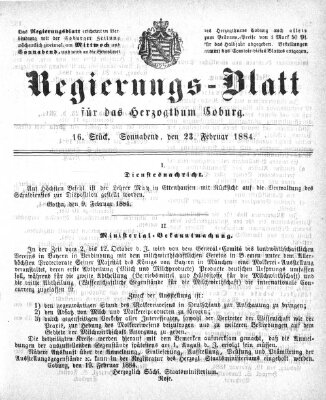 Regierungs-Blatt für das Herzogtum Coburg (Coburger Regierungs-Blatt) Samstag 23. Februar 1884