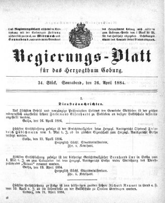 Regierungs-Blatt für das Herzogtum Coburg (Coburger Regierungs-Blatt) Samstag 26. April 1884