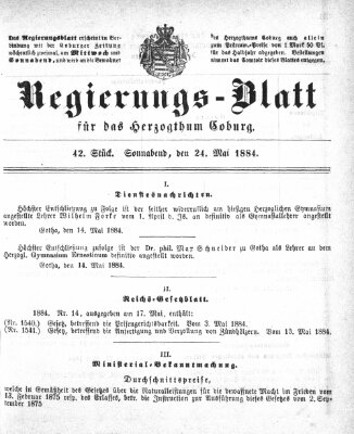 Regierungs-Blatt für das Herzogtum Coburg (Coburger Regierungs-Blatt) Samstag 24. Mai 1884