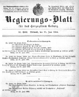 Regierungs-Blatt für das Herzogtum Coburg (Coburger Regierungs-Blatt) Mittwoch 25. Juni 1884