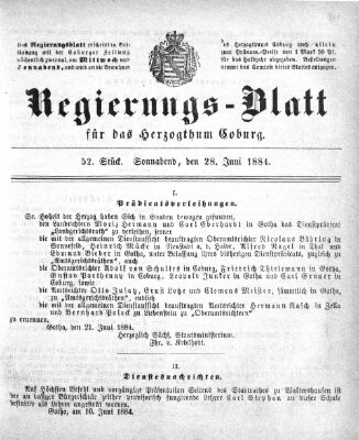 Regierungs-Blatt für das Herzogtum Coburg (Coburger Regierungs-Blatt) Samstag 28. Juni 1884