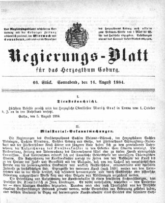 Regierungs-Blatt für das Herzogtum Coburg (Coburger Regierungs-Blatt) Samstag 16. August 1884