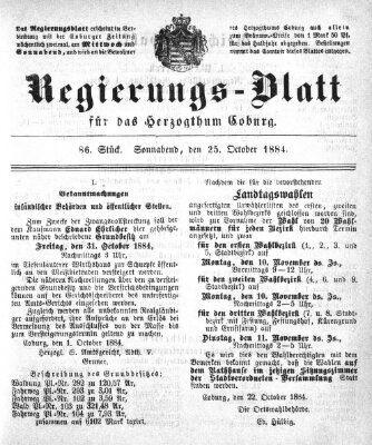 Regierungs-Blatt für das Herzogtum Coburg (Coburger Regierungs-Blatt) Samstag 25. Oktober 1884