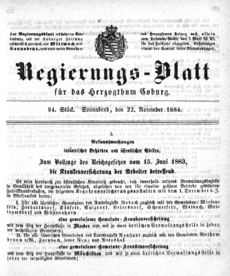 Regierungs-Blatt für das Herzogtum Coburg (Coburger Regierungs-Blatt) Samstag 22. November 1884