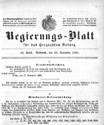 Regierungs-Blatt für das Herzogtum Coburg (Coburger Regierungs-Blatt) Mittwoch 26. November 1884