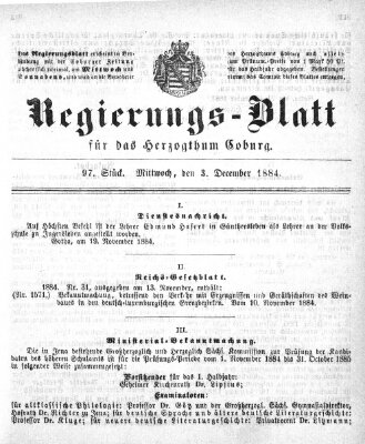 Regierungs-Blatt für das Herzogtum Coburg (Coburger Regierungs-Blatt) Mittwoch 3. Dezember 1884