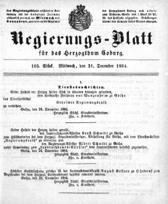 Regierungs-Blatt für das Herzogtum Coburg (Coburger Regierungs-Blatt) Mittwoch 31. Dezember 1884