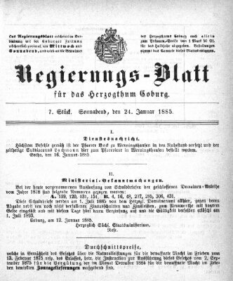 Regierungs-Blatt für das Herzogtum Coburg (Coburger Regierungs-Blatt) Samstag 24. Januar 1885