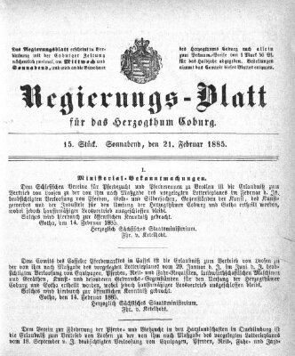 Regierungs-Blatt für das Herzogtum Coburg (Coburger Regierungs-Blatt) Samstag 21. Februar 1885