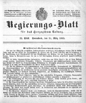 Regierungs-Blatt für das Herzogtum Coburg (Coburger Regierungs-Blatt) Samstag 21. März 1885