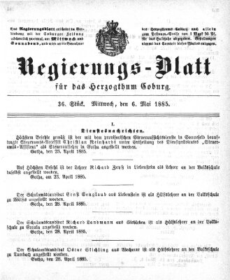 Regierungs-Blatt für das Herzogtum Coburg (Coburger Regierungs-Blatt) Mittwoch 6. Mai 1885