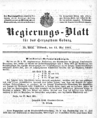 Regierungs-Blatt für das Herzogtum Coburg (Coburger Regierungs-Blatt) Mittwoch 13. Mai 1885