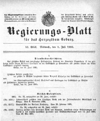 Regierungs-Blatt für das Herzogtum Coburg (Coburger Regierungs-Blatt) Mittwoch 1. Juli 1885