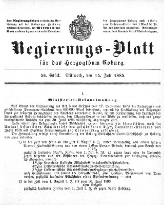 Regierungs-Blatt für das Herzogtum Coburg (Coburger Regierungs-Blatt) Mittwoch 15. Juli 1885