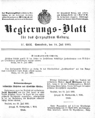 Regierungs-Blatt für das Herzogtum Coburg (Coburger Regierungs-Blatt) Samstag 18. Juli 1885