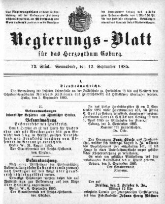 Regierungs-Blatt für das Herzogtum Coburg (Coburger Regierungs-Blatt) Samstag 12. September 1885