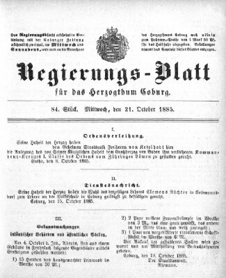 Regierungs-Blatt für das Herzogtum Coburg (Coburger Regierungs-Blatt) Mittwoch 21. Oktober 1885