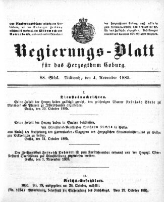 Regierungs-Blatt für das Herzogtum Coburg (Coburger Regierungs-Blatt) Mittwoch 4. November 1885