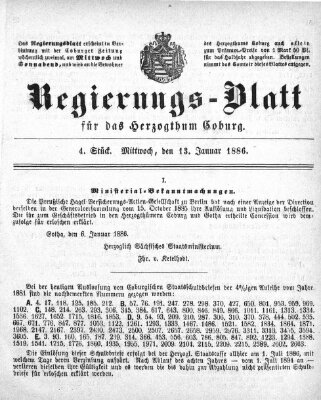 Regierungs-Blatt für das Herzogtum Coburg (Coburger Regierungs-Blatt) Mittwoch 13. Januar 1886