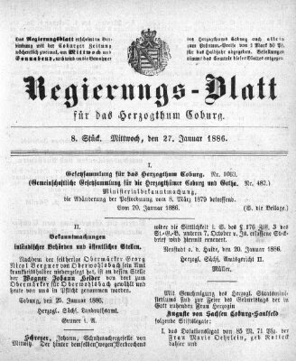 Regierungs-Blatt für das Herzogtum Coburg (Coburger Regierungs-Blatt) Mittwoch 27. Januar 1886