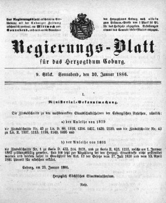 Regierungs-Blatt für das Herzogtum Coburg (Coburger Regierungs-Blatt) Samstag 30. Januar 1886