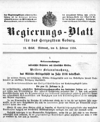 Regierungs-Blatt für das Herzogtum Coburg (Coburger Regierungs-Blatt) Mittwoch 3. Februar 1886