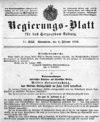 Regierungs-Blatt für das Herzogtum Coburg (Coburger Regierungs-Blatt) Samstag 6. Februar 1886