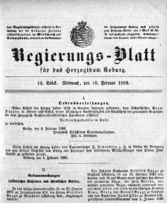 Regierungs-Blatt für das Herzogtum Coburg (Coburger Regierungs-Blatt) Mittwoch 10. Februar 1886