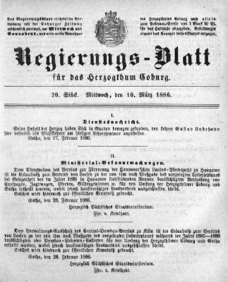 Regierungs-Blatt für das Herzogtum Coburg (Coburger Regierungs-Blatt) Mittwoch 10. März 1886