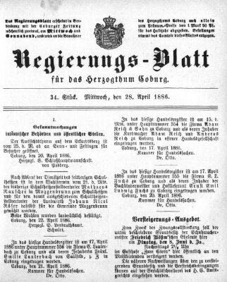 Regierungs-Blatt für das Herzogtum Coburg (Coburger Regierungs-Blatt) Mittwoch 28. April 1886