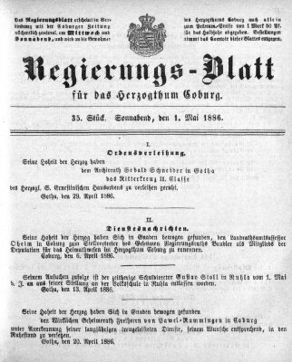 Regierungs-Blatt für das Herzogtum Coburg (Coburger Regierungs-Blatt) Samstag 1. Mai 1886