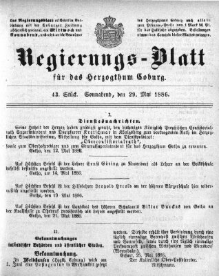 Regierungs-Blatt für das Herzogtum Coburg (Coburger Regierungs-Blatt) Samstag 29. Mai 1886