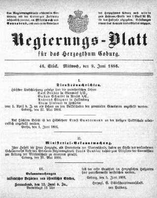 Regierungs-Blatt für das Herzogtum Coburg (Coburger Regierungs-Blatt) Mittwoch 9. Juni 1886