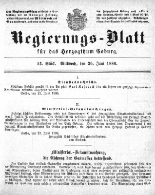 Regierungs-Blatt für das Herzogtum Coburg (Coburger Regierungs-Blatt) Mittwoch 30. Juni 1886