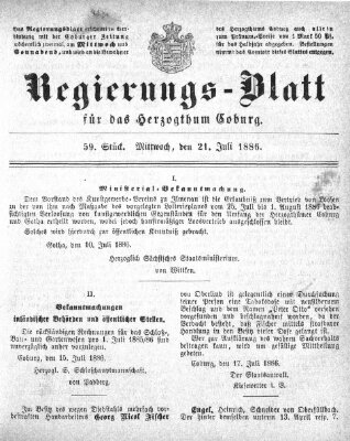 Regierungs-Blatt für das Herzogtum Coburg (Coburger Regierungs-Blatt) Mittwoch 21. Juli 1886