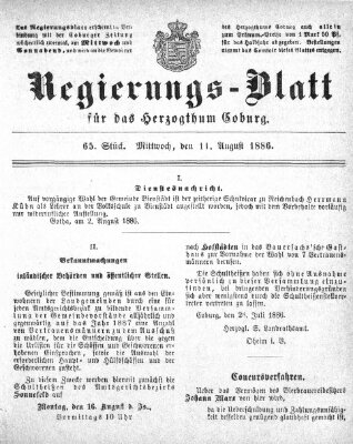 Regierungs-Blatt für das Herzogtum Coburg (Coburger Regierungs-Blatt) Mittwoch 11. August 1886