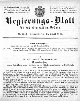 Regierungs-Blatt für das Herzogtum Coburg (Coburger Regierungs-Blatt) Samstag 28. August 1886